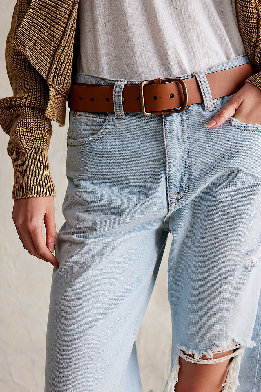 Free People Gallo Leather Belt Cognac