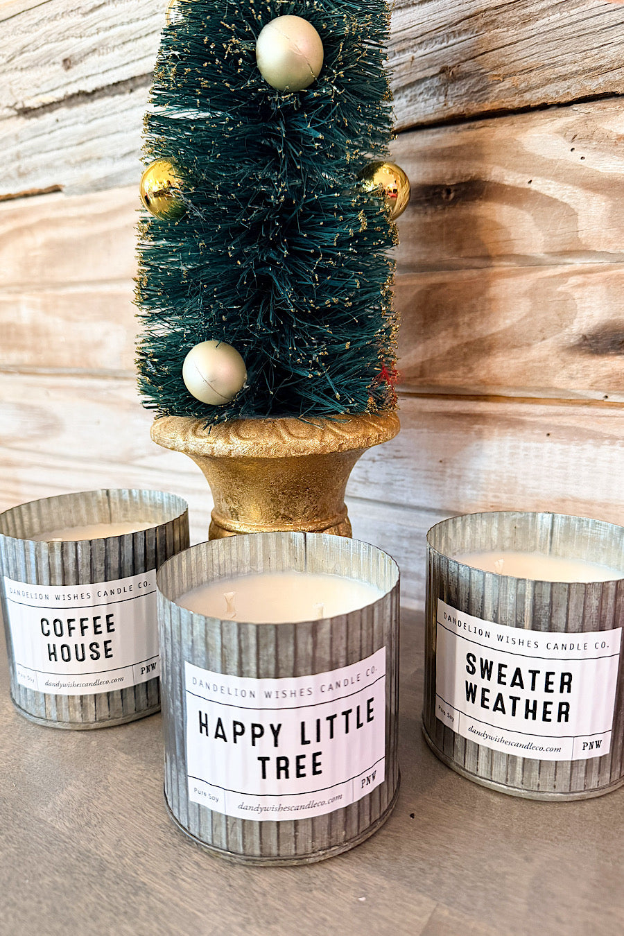 Rustic Galvanized Candle in Coffee House, Sweater Weather or Happy Little Tree