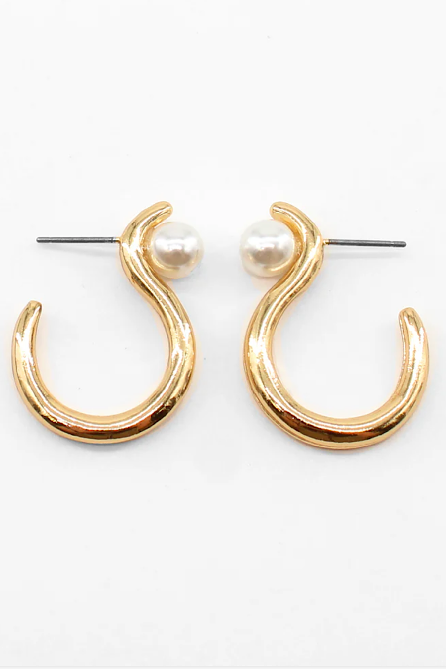 S-Shape Hoop &amp; Pearl Earrings