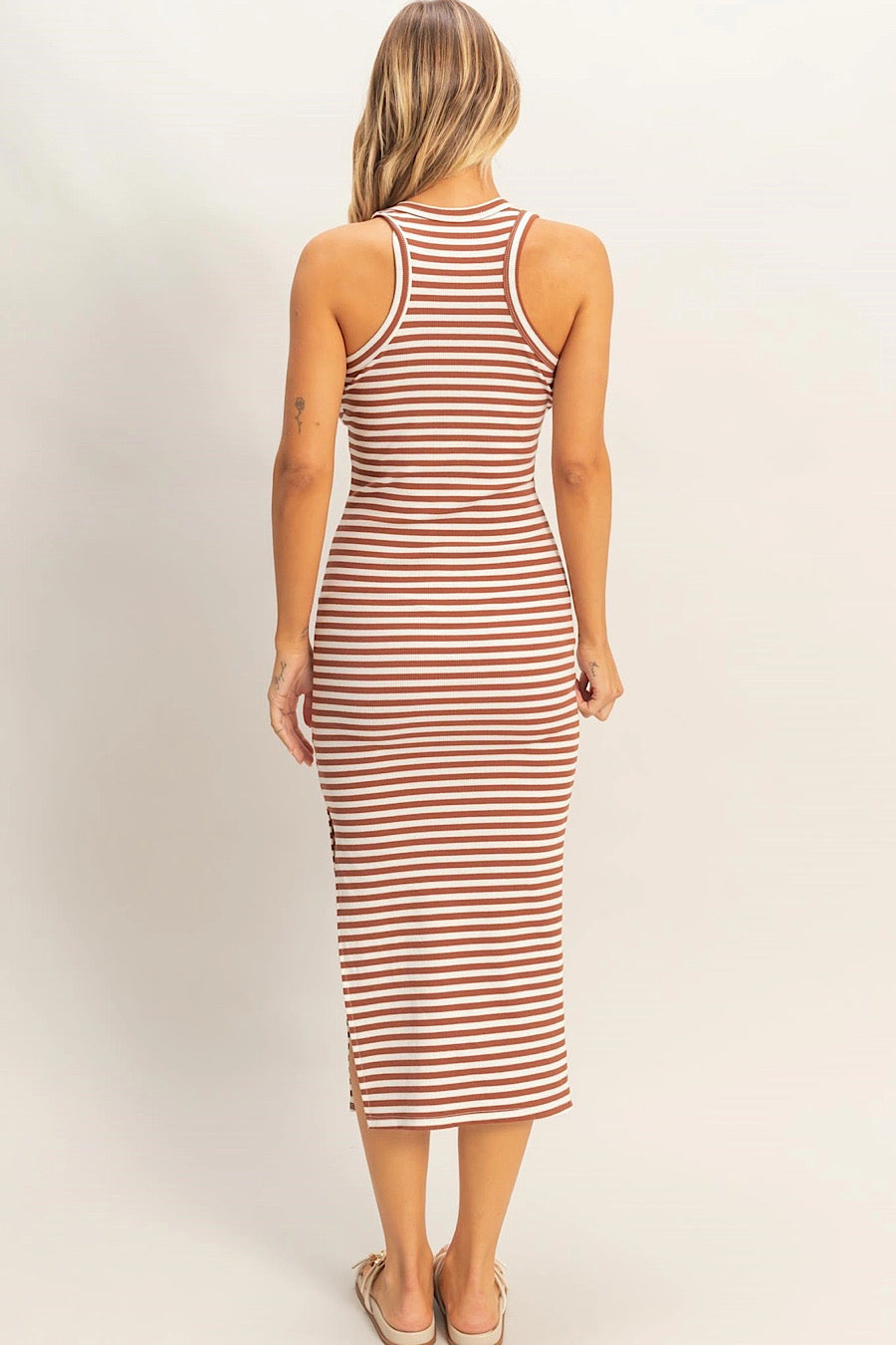 Glam Slam Striped Midi Dress in Brick