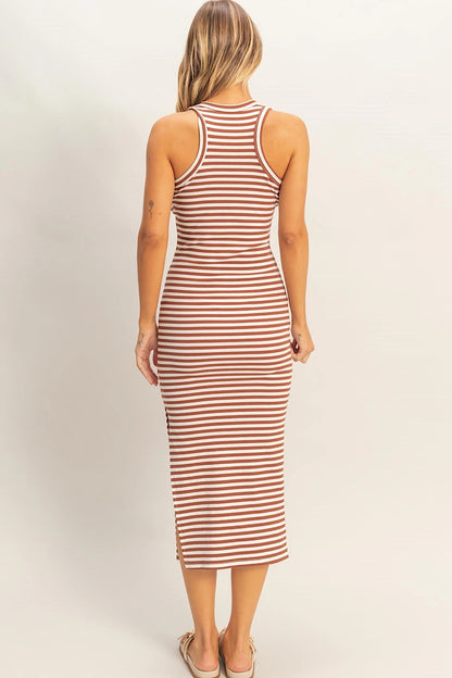 Glam Slam Striped Midi Dress in Brick