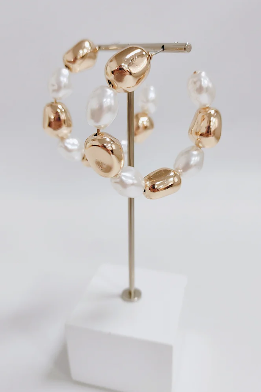 Gold &amp; Pearl Hoop Earrings