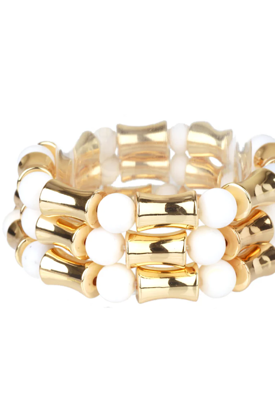 Set of 3 Stone Beaded Bracelet Set in Pink or White