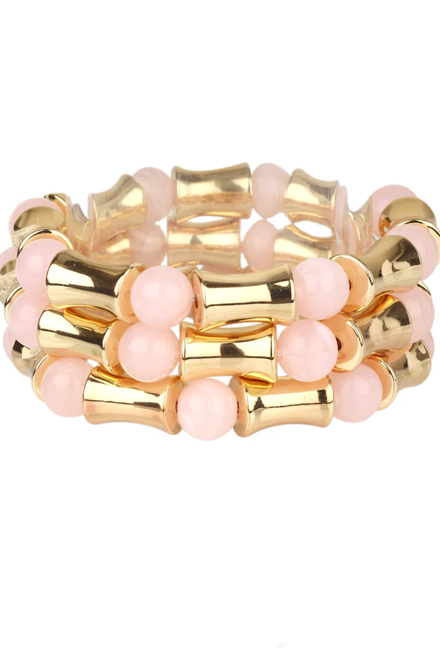 Set of 3 Stone Beaded Bracelet Set in Pink or White