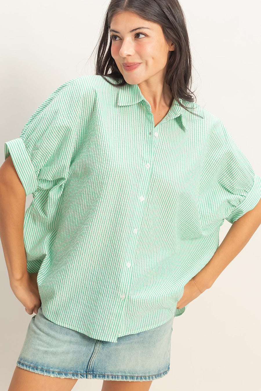 Emerald City Striped Blouse Green