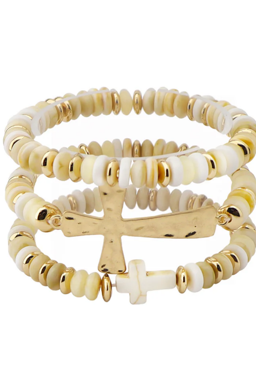 Beaded Cross Stretch Bracelet Set in Pink or White