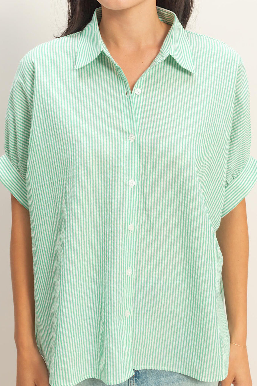 Emerald City Striped Blouse Green