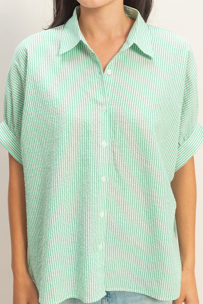 Emerald City Striped Blouse Green