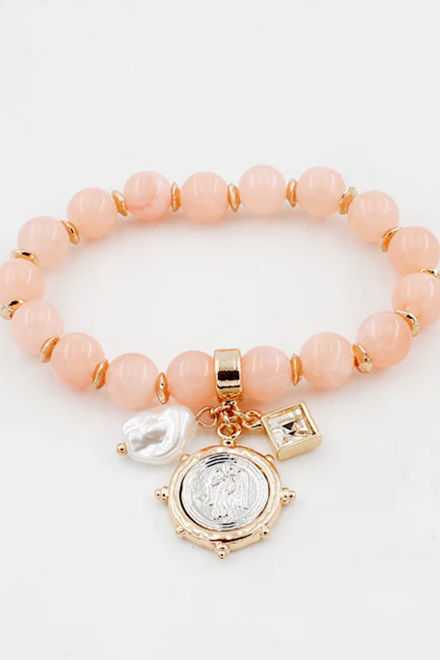 Beaded Charm Stone Bracelet in Pink or Turquoise