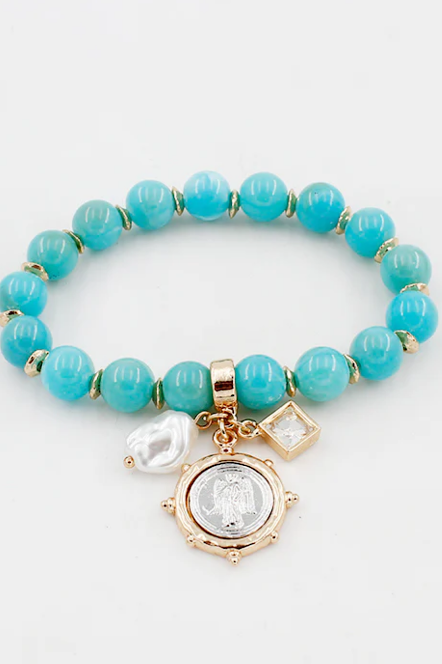 Beaded Charm Stone Bracelet in Pink or Turquoise