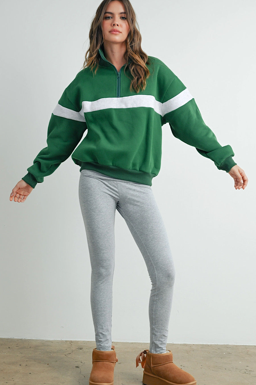 No Pain No Gain Stripe Sweatshirt Green/Grey