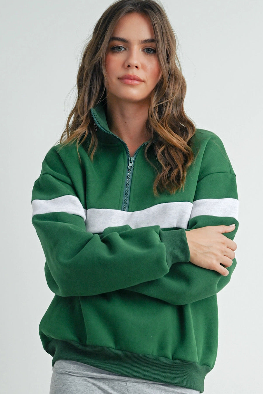 No Pain No Gain Stripe Sweatshirt Green/Grey