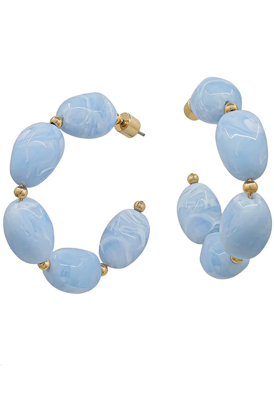 Oval Beaded Hoop Earrings in Blue or Pink