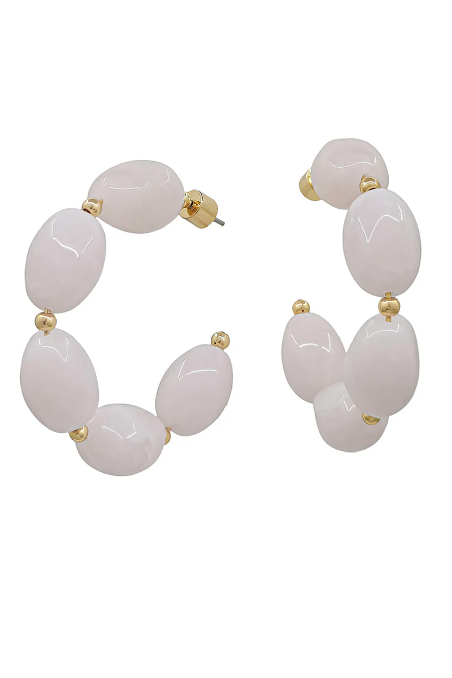 Oval Beaded Hoop Earrings in Blue or Pink