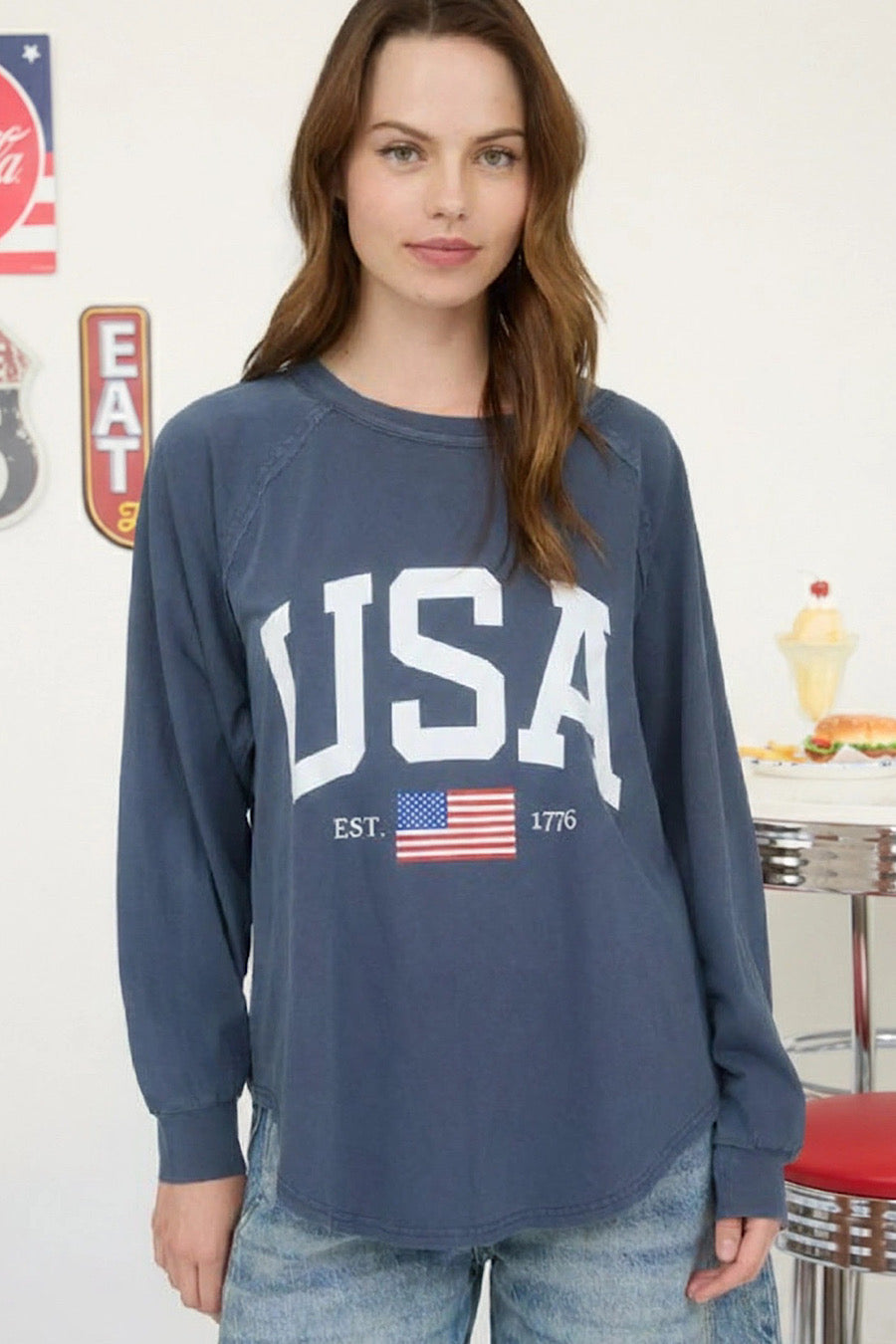 USA Raglan Long Sleeve Tee Navy