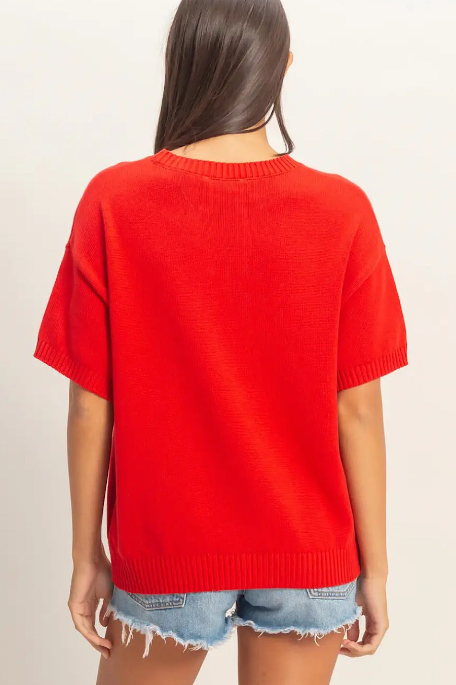 Red American Flag Short Sleeve Sweater