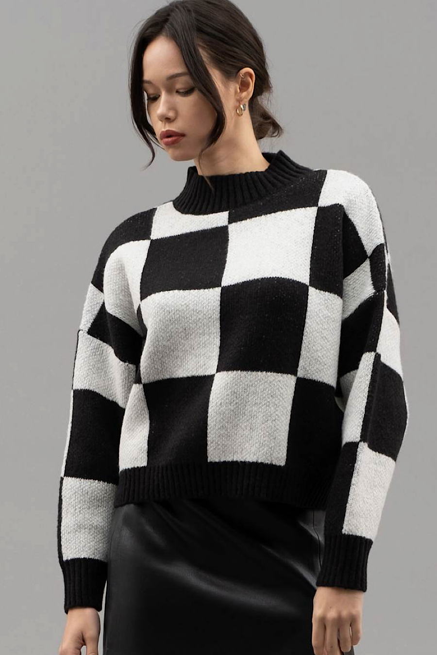 Checkered Pullover Sweater Black