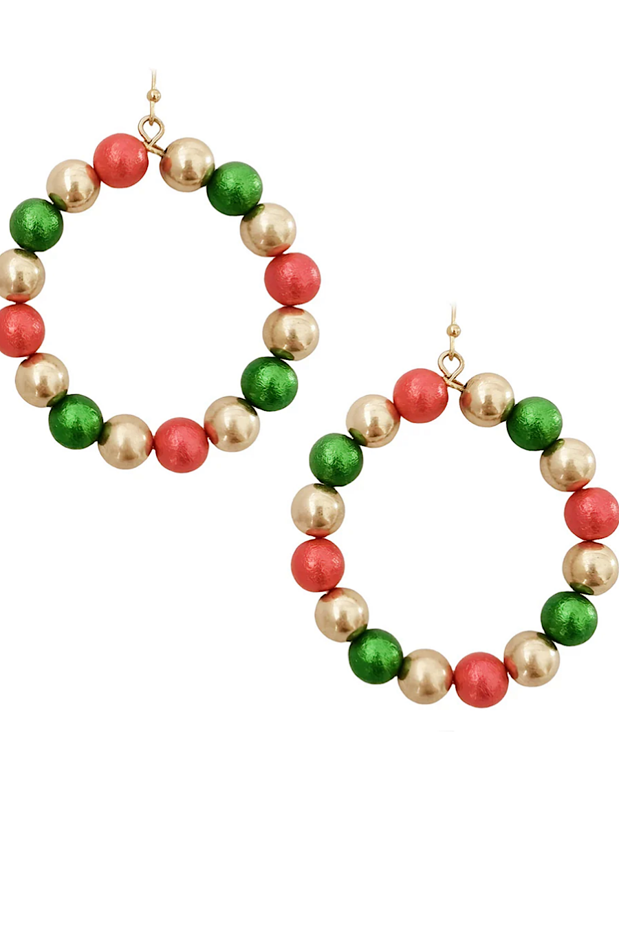 Beaded Circle Earrings Red, Green, Gold