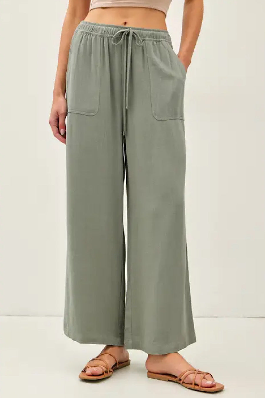 Passport Wide Leg Drawstring Pants Olive