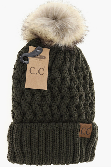 CC Lattice Fur Pom Beanie Hat in Sev Colors