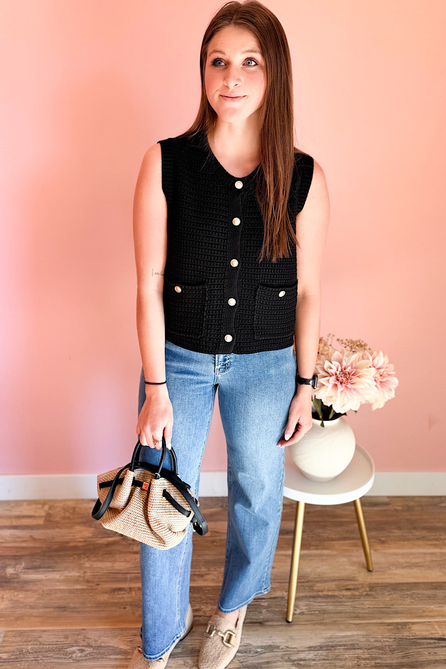 Power Mantra Sleeveless Knit Top Black