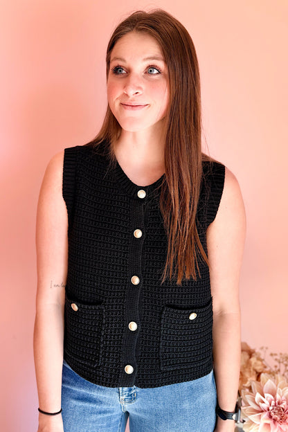 Power Mantra Sleeveless Knit Top Black