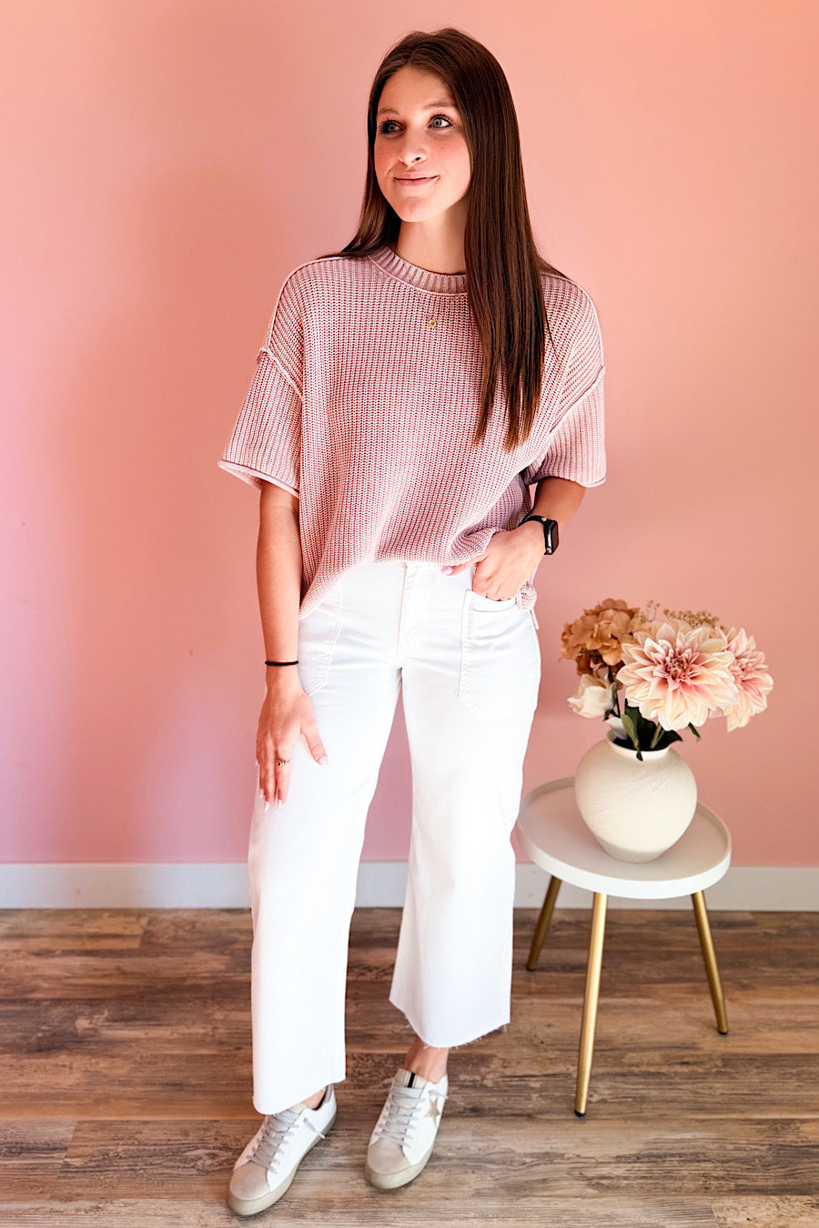 Soft Return Knit Top in Dusty Pink