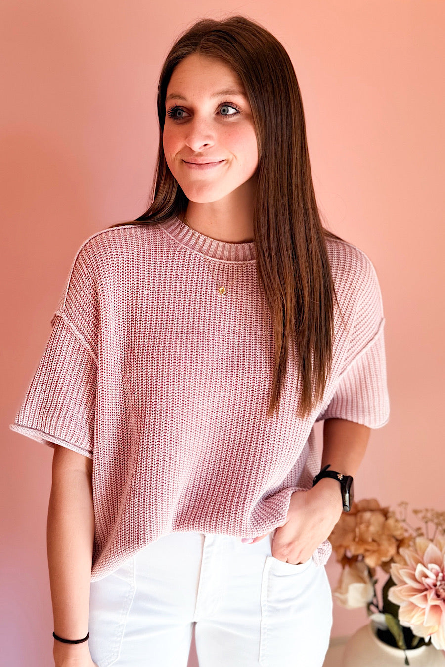 Soft Return Knit Top in Dusty Pink