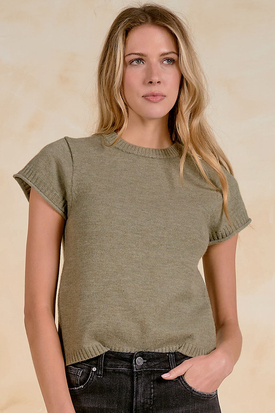 Comfort Found Short Sleeve Sweater Olive