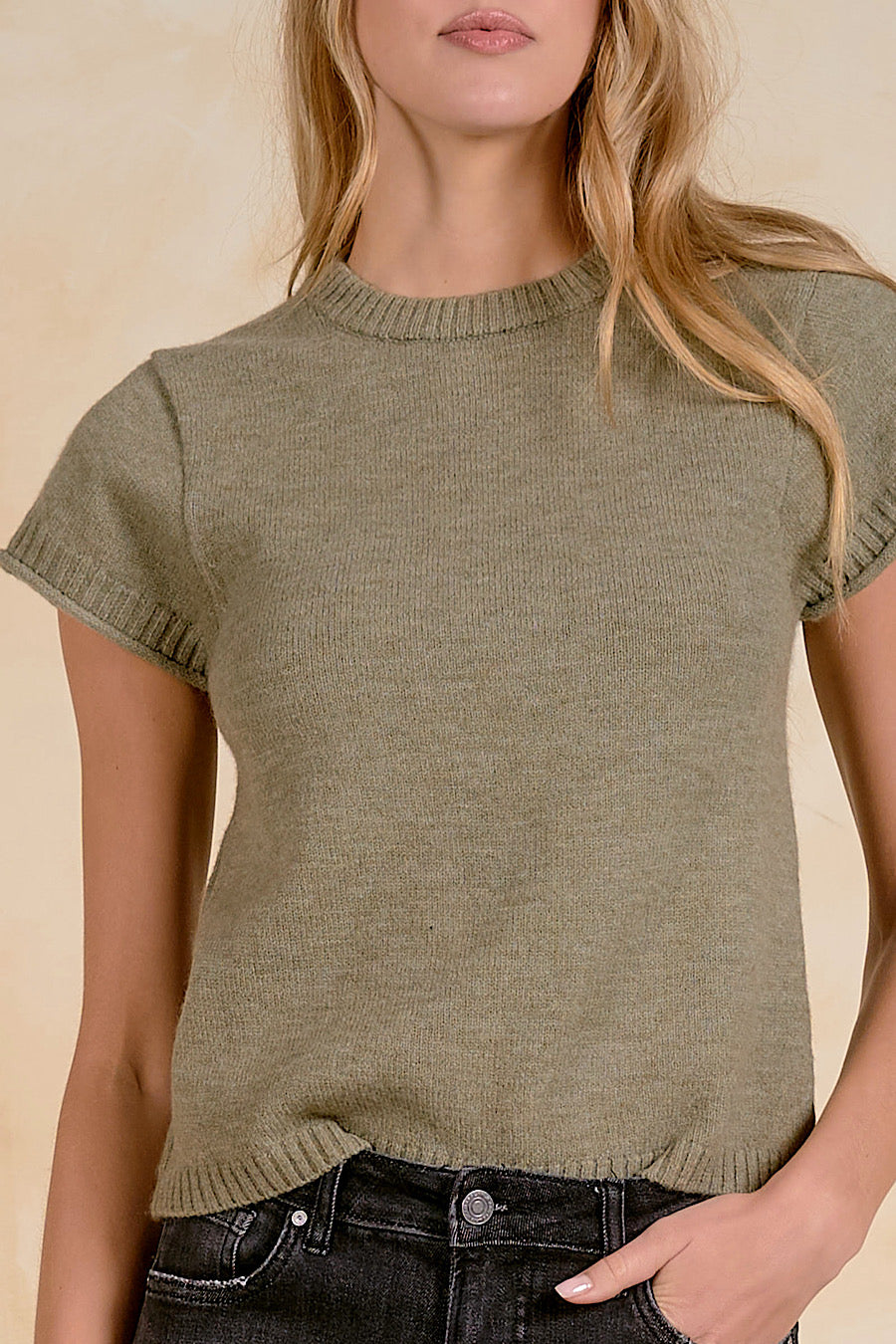 Comfort Found Short Sleeve Sweater Olive