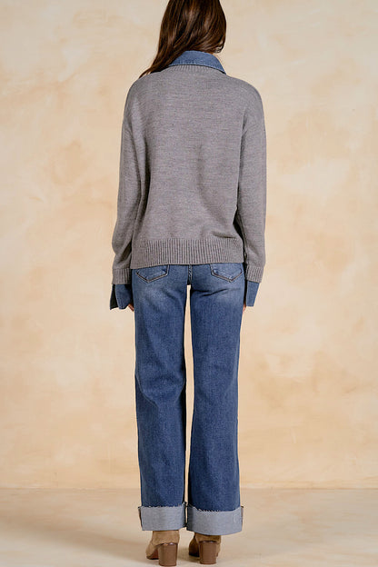 Time for Something Good Denim Sweater