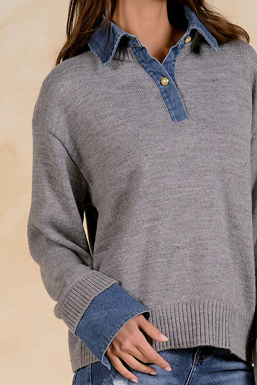 Time for Something Good Denim Sweater