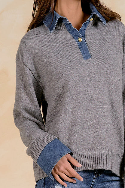 Time for Something Good Denim Sweater