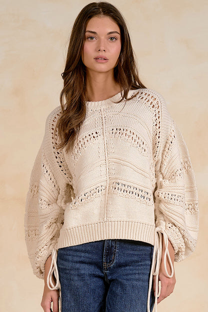 Belle Cinched Tie Sleeve Sweater