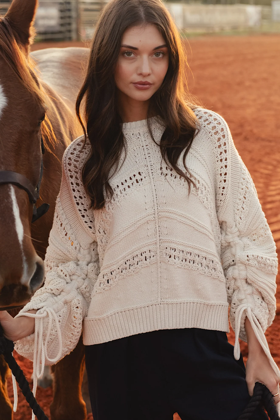 Belle Cinched Tie Sleeve Sweater