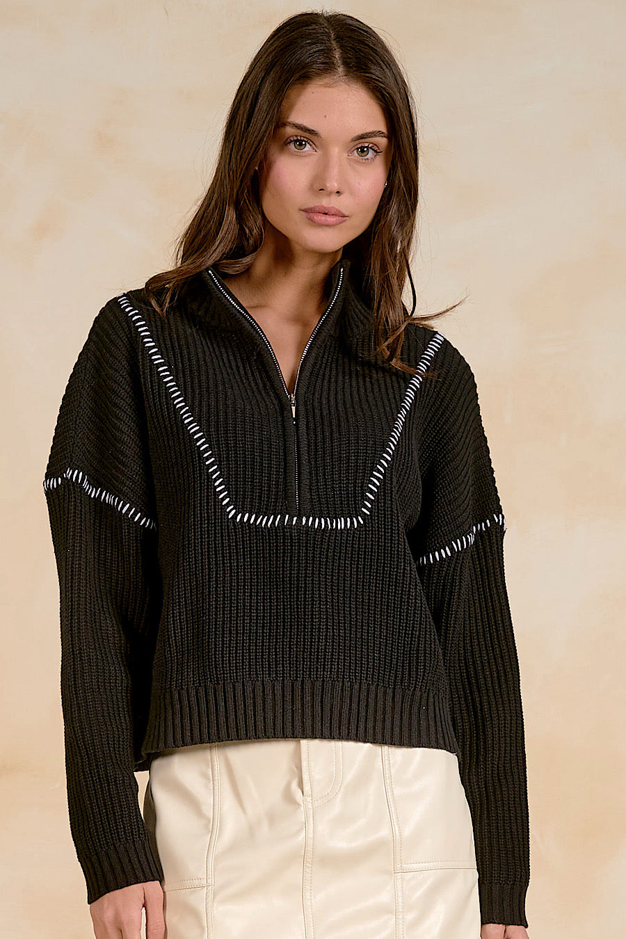 First Edition Stitched Zip Collar Sweater