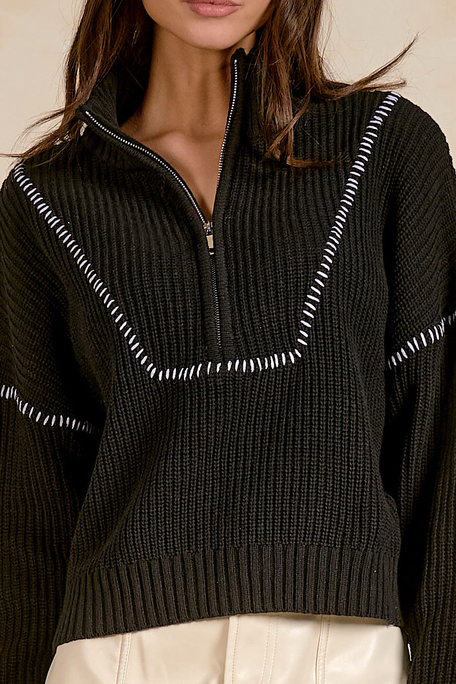 First Edition Stitched Zip Collar Sweater