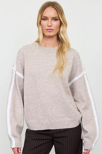 Marled Contrast Stitch Sweater in Oatmeal