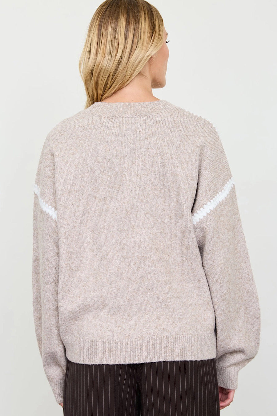 Marled Contrast Stitch Sweater in Oatmeal