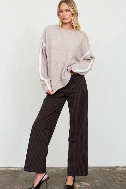 Marled Contrast Stitch Sweater in Oatmeal