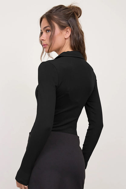 Something Good Collared Bodysuit Black