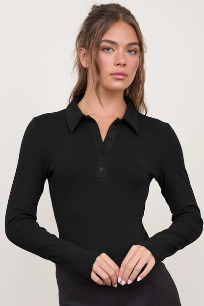 Something Good Collared Bodysuit Black