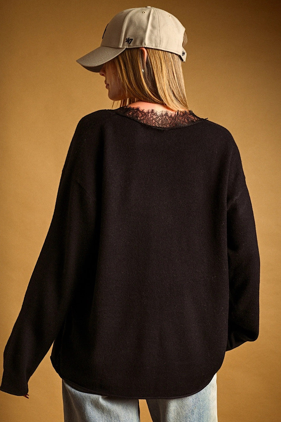 Amazing Lace V-Neckline Sweater Black