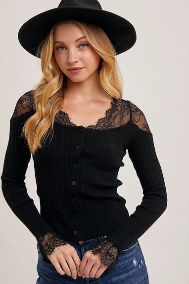 It’s All About that Lace Trim Henley Top