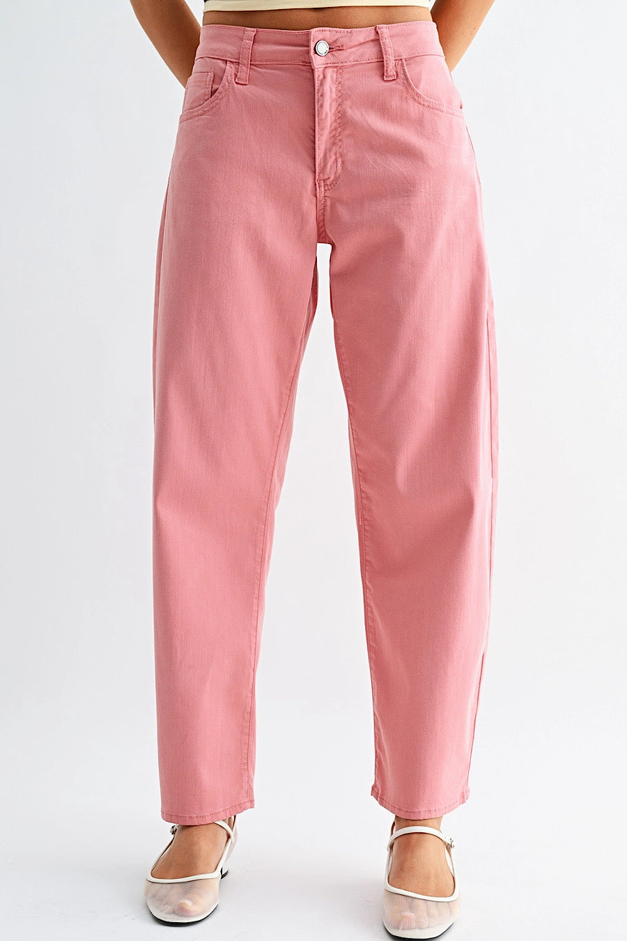 Think Pink Twill Stretch Barrel Jeans