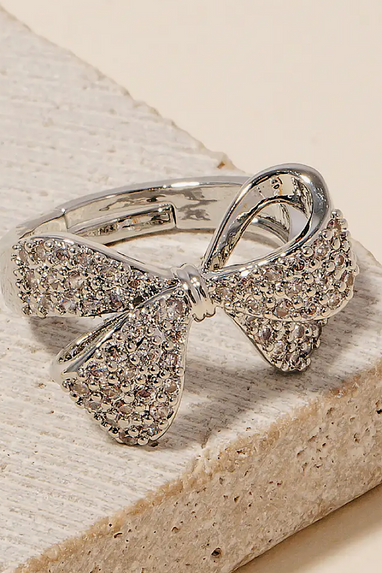 Pave Ribbon Bow Ring in Silver or Gold