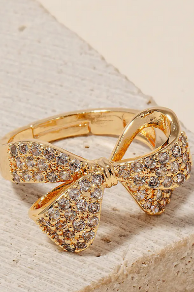 Pave Ribbon Bow Ring in Silver or Gold