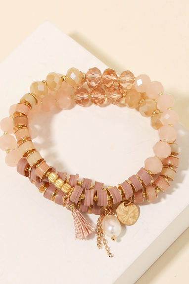 Beaded Charm Bracelet Set Blush