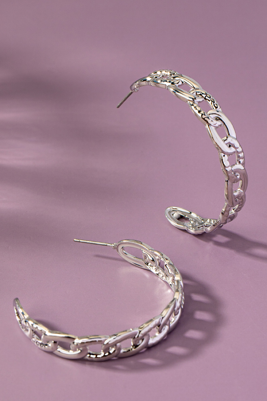 Textured Link Chain Hoop Earrings in Gold or Silver