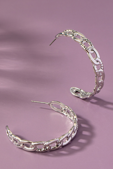 Textured Link Chain Hoop Earrings in Gold or Silver